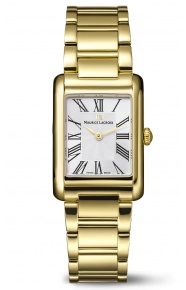 Maurice Lacroix Fiaba Square 24.00 x 34.00 mm - 5 ATM Caja PVD oro amarillo Esfera Plateada, brazalete PVD oro amarillo
