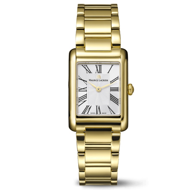 Maurice Lacroix Fiaba Square 24.00 x 34.00 mm - 5 ATM Caja PVD oro amarillo Esfera Plateada, brazalete PVD oro amarillo