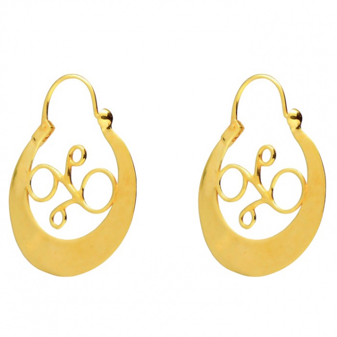 Pendientes Aros Canarios de Plata de Ley 925 bañada en oro amarillo de 18 kt con el clásico calado floral - Tamaño 25 mm ancho
