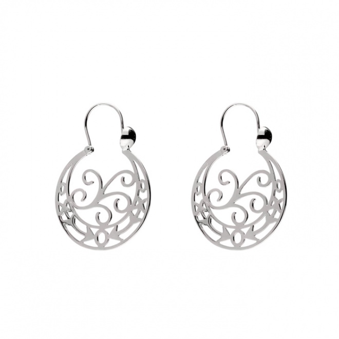Pendientes Aros Canarios Calado de Plata de Ley 925 bañada en oro banco de 18 kt con el clásico calado floral - 15 mm de ancho
