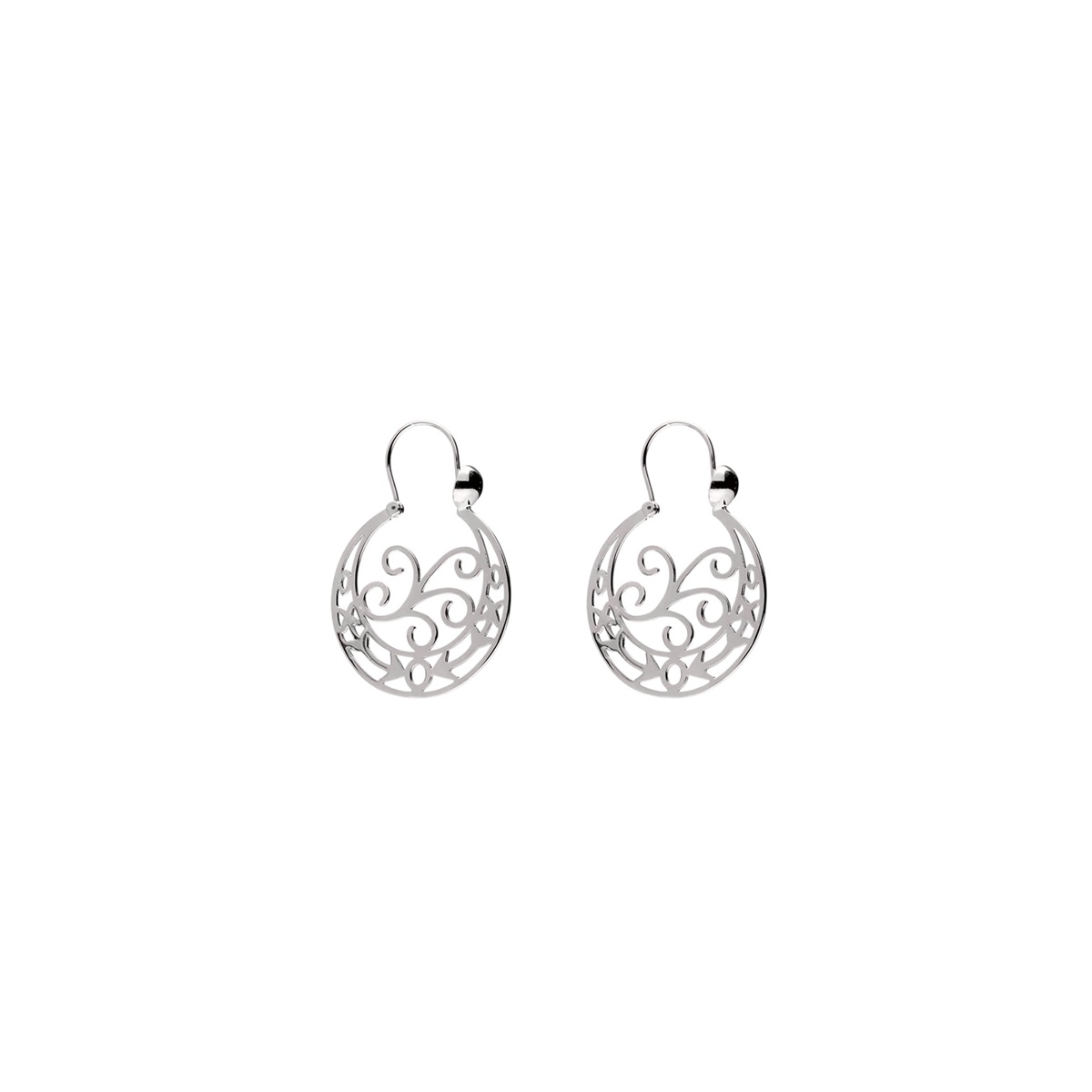 Pendientes Aros Canarios Calado de Plata de Ley 925 bañada en oro banco de 18 kt con el clásico calado floral - 15 mm de ancho