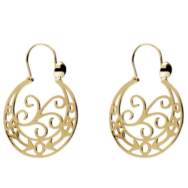 Pendientes Aros Canarios Calado de Plata de Ley 925 bañada en oro banco de 18 kt con el clásico floral - 25 mm de ancho