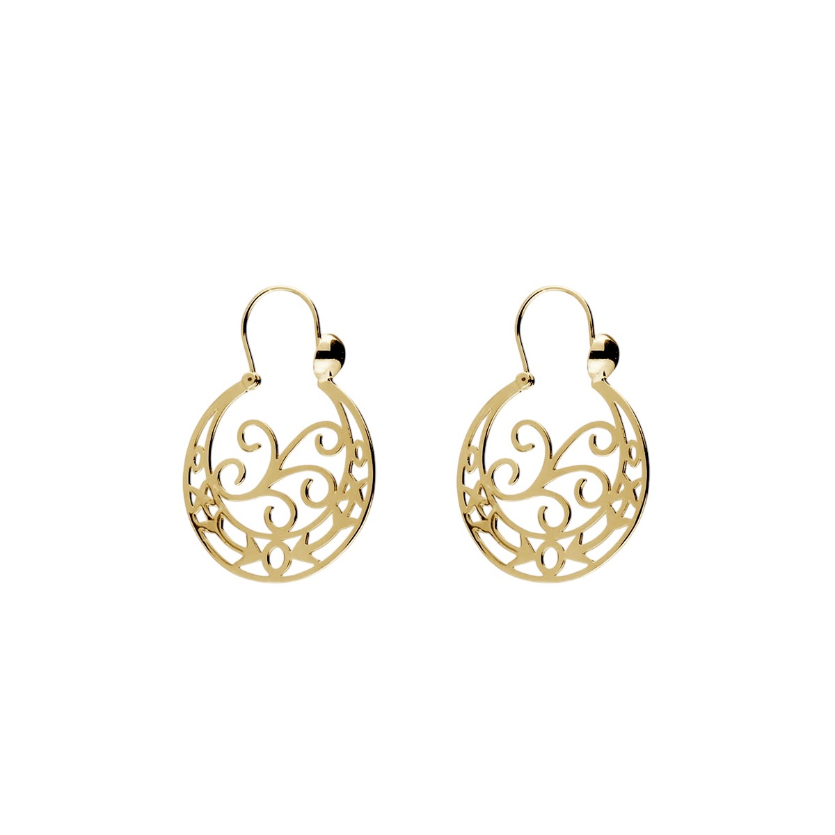 Pendientes Aros Canarios Calado de Plata de Ley 925 bañada en oro banco de 18 kt con el clásico floral - 25 mm de ancho