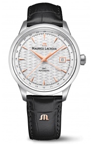 Maurice Lacroix 1975 Automatic Vagues du Jura GMT - 5 ATM, 40MM Esfera plateada, piel negra. Edición Limitada