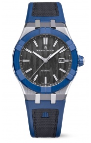 Maurice Lacroix Aikonic Automatic ∅43 mm - 10 ATM, Esfera negra, Bisel negro Brazalete de caucho negro y azul