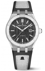Maurice Lacroix Aikonic Automatic ∅43 mm - 10 ATM, esfera negra, correa de caucho negro y blanco