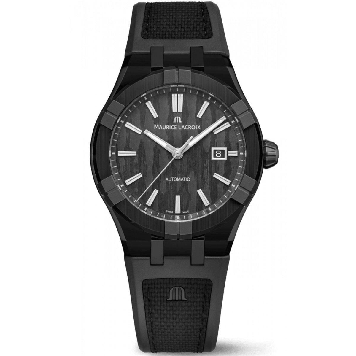 Maurice Lacroix Aikonic Automatic ∅43 mm - 10 ATM, caja de titanio, esfera carbono negra, brazalete de caucho negro