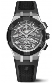 Maurice Lacroix Aikonic Automatic Chronograph Skeleton ∅43 mm - 10 ATM, esfera negra, correa de caucho negro