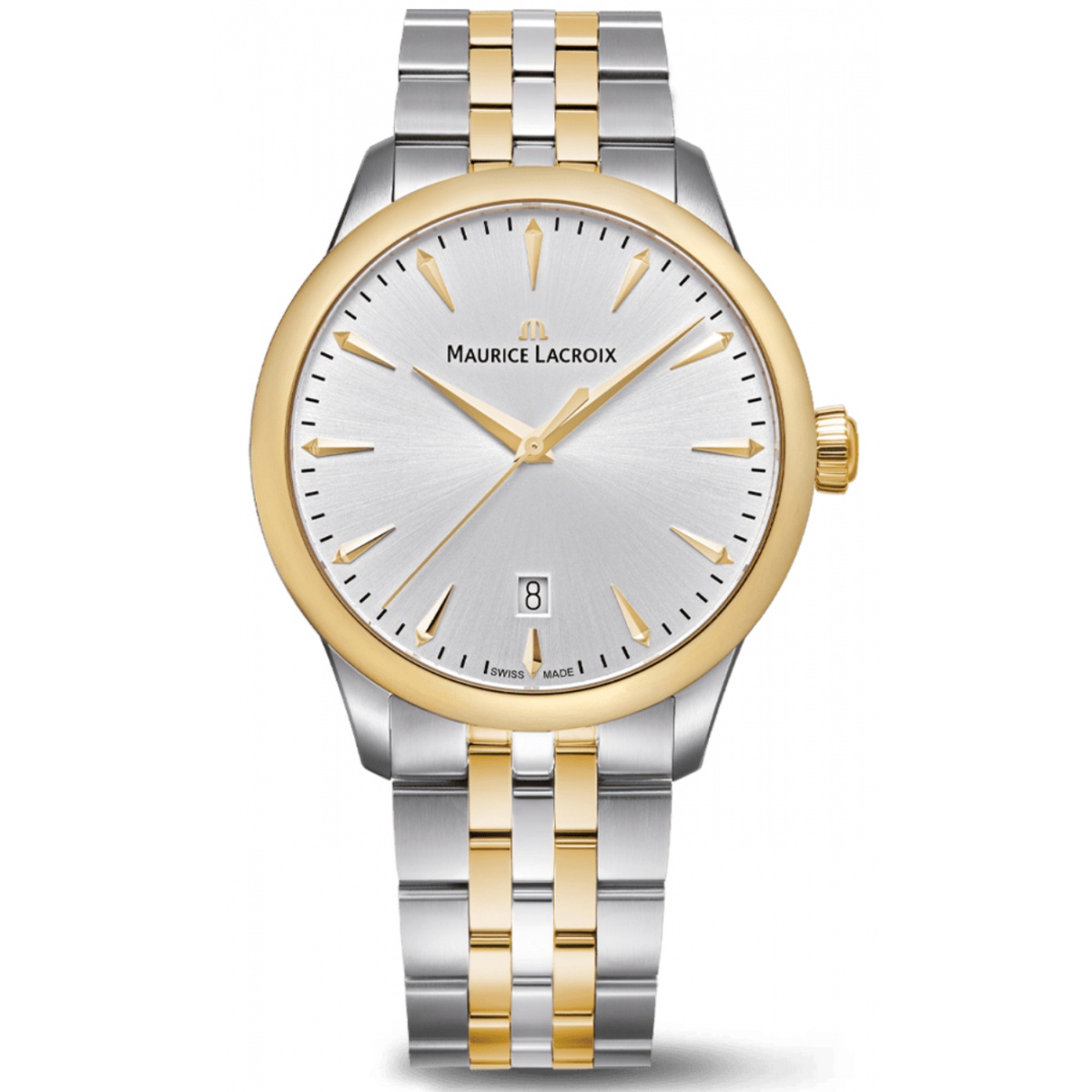 Maurice Lacroix 1975 Quartz Duotone ∅39 mm - 10 ATM, Esfera plateada, brazalete de acero y pvd oro amarillo