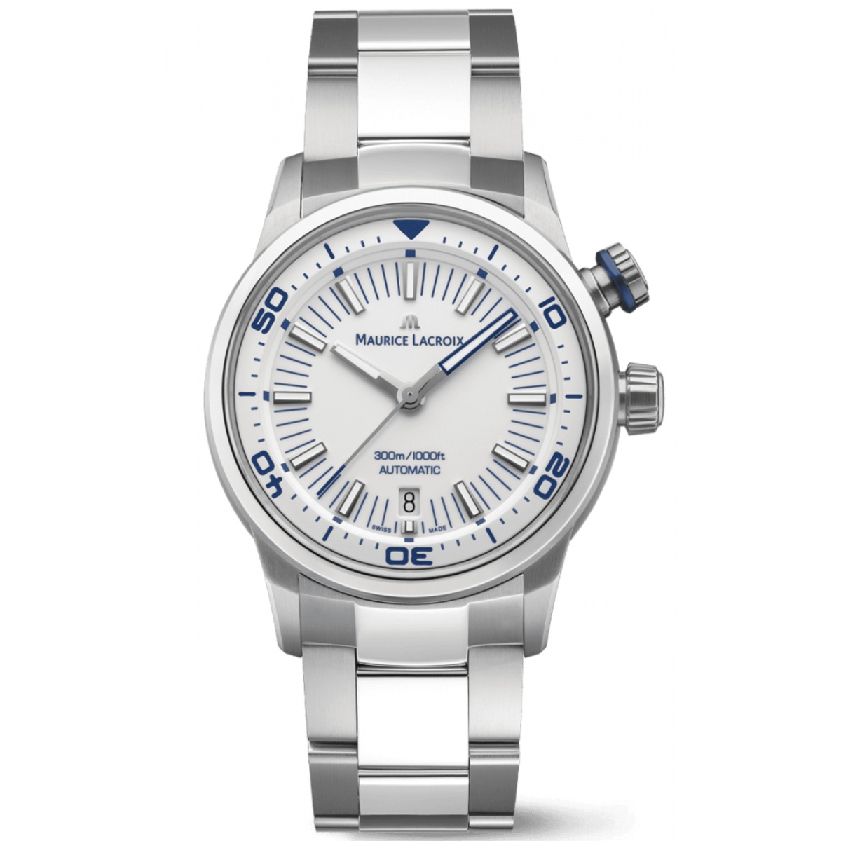 Maurice Lacroix Pontos S Diver ∅42 mm - 30 ATM, Esfera blanca, brazalete de acero