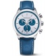 Maurice Lacroix 1975 Quartz Chronograph 40MM - 10 ATM, Esfera plateada y azul, brazalete de pien azul