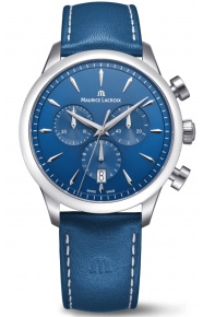 Maurice Lacroix 1975 Quartz Chronograph 40MM - 10 ATM, Esfera azul, brazalete de piel azul