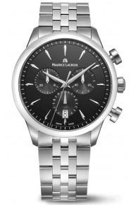 Maurice Lacroix 1975 Quartz Chronograph 40MM - 10 ATM, Esfera negra, brazalete de acero