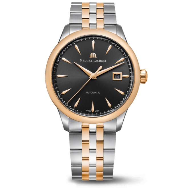 Maurice Lacroix 1975 Automatic Duotone 40MM - 10 ATM, Esfera negra, brazalete de acero bicolor