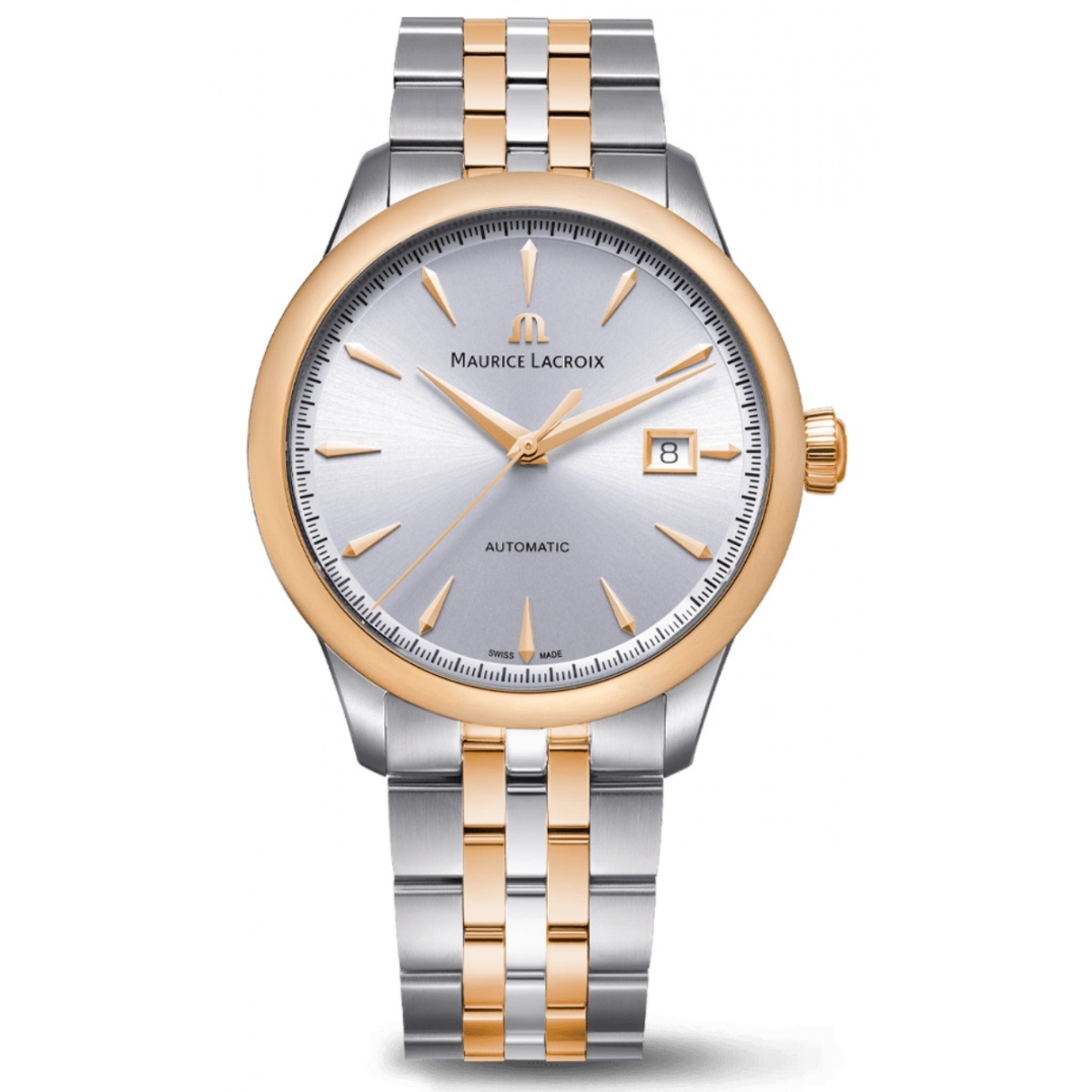 Maurice Lacroix 1975 Automatic Duotone PVD oro rosa 40MM - 10 ATM, Esfera plateda, brazalete de acero bicolor