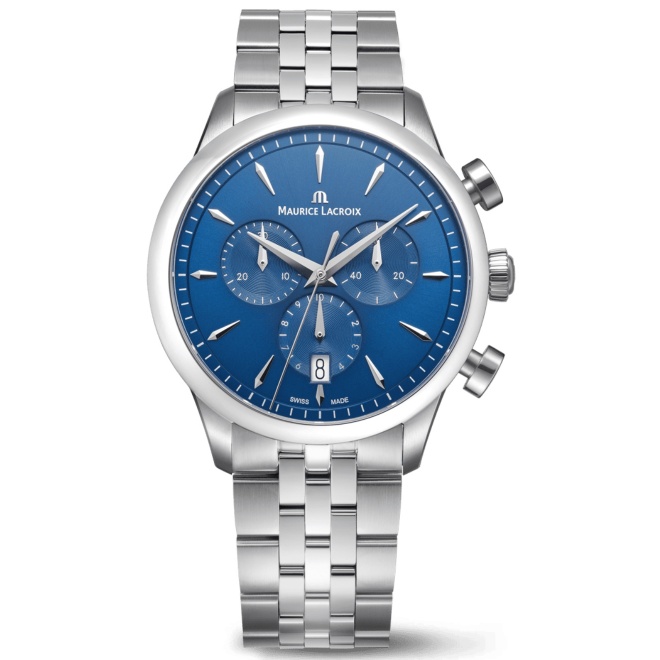 Maurice Lacroix 1975 Quartz Chronograph 40MM - 10 ATM, Esfera azul, brazalete de acero