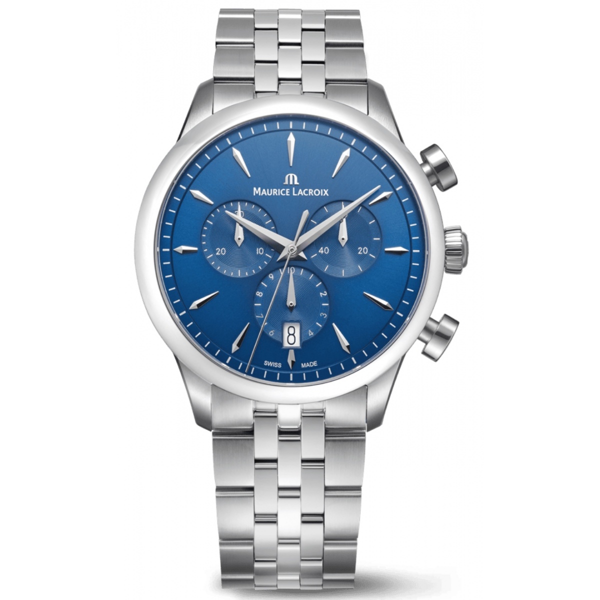 Maurice Lacroix 1975 Quartz Chronograph 40MM - 10 ATM, Esfera azul, brazalete de acero