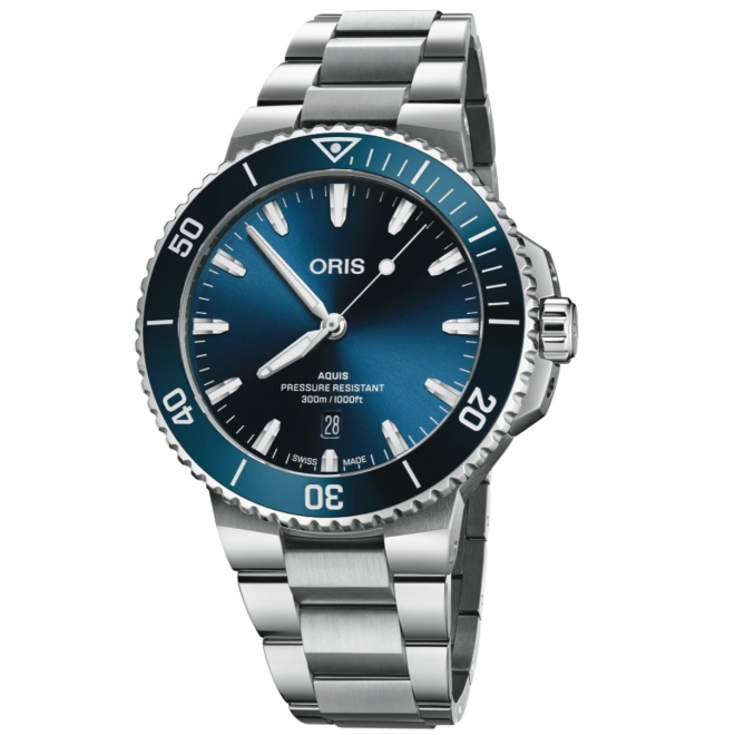 Oris Aquis Date 300 M - ∅43,5 mm, Esfera azul, brazalete de acero