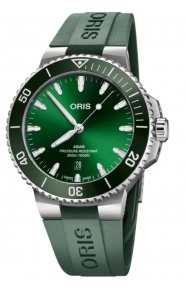 Oris Aquis Date 300 M - ∅43,5 mm, Esfera verde, correa de caucho verde