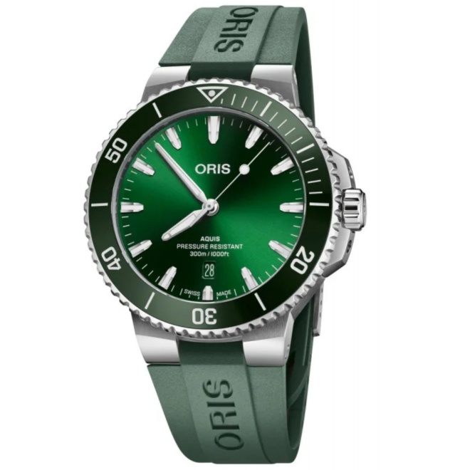 Oris Aquis Date 300 M - ∅43,5 mm, Esfera verde, correa de caucho verde