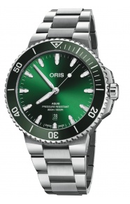 Oris Aquis Date 300 M - ∅43,50 mm, Esfera verde, brazalete de acero