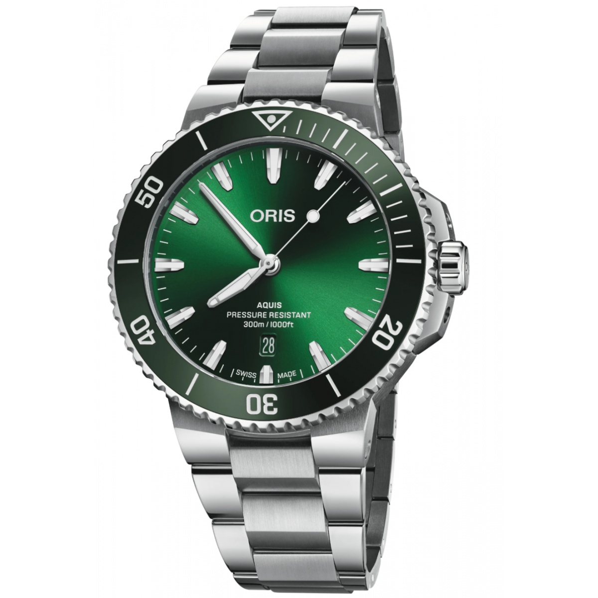 Oris Aquis Date 300 M - ∅43,50 mm, Esfera verde, brazalete de acero