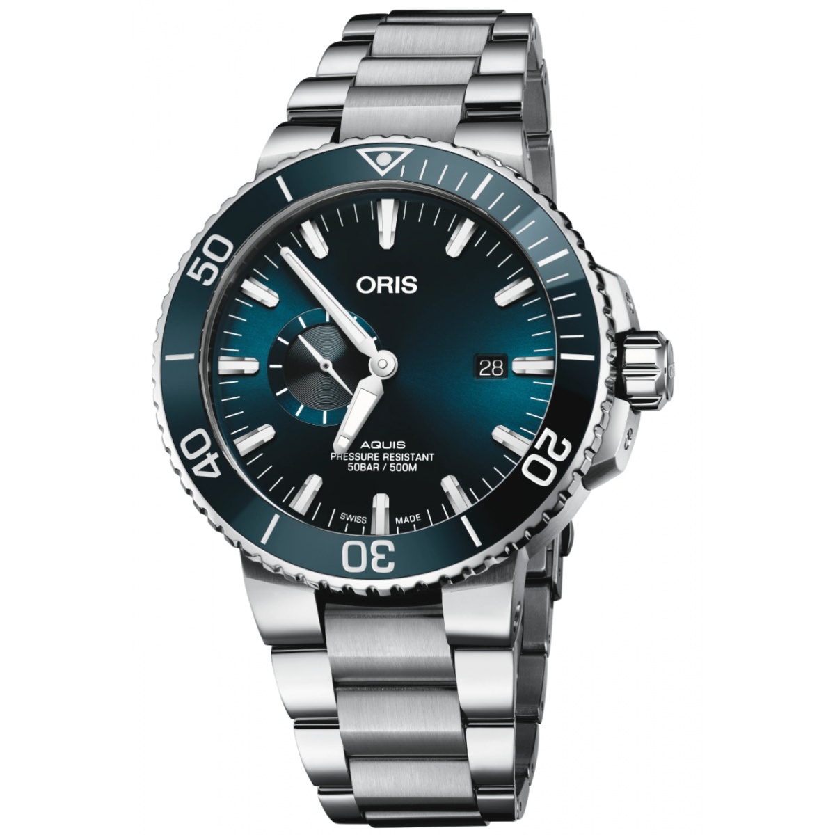 Oris Aquis Small Second Date 500 M - ∅45,5 mm, Esfera azul, brazalete de acero