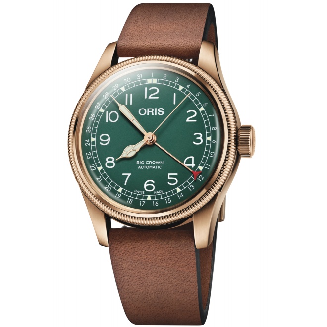 Oris Big Crown Pointer Date 80th Anniversary Edition 50 M - ∅40 mm, Esfera verde, correa de piel marrón