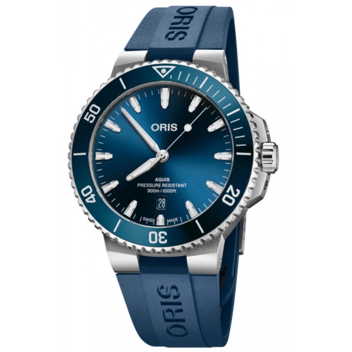 Oris Aquis Date 300 M - ∅43,50 mm, Esfera azul, correa de caucho azul