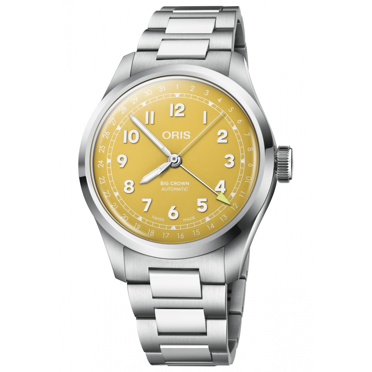Oris Big Crown Pointer Date 50 M - ∅40 mm, Esfera amarilla, brazalete de acero