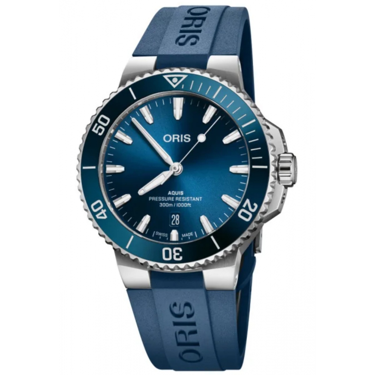 Oris Aquis Date 300 M - ∅41,5 mm, Esfera azul, correa de caucho azul