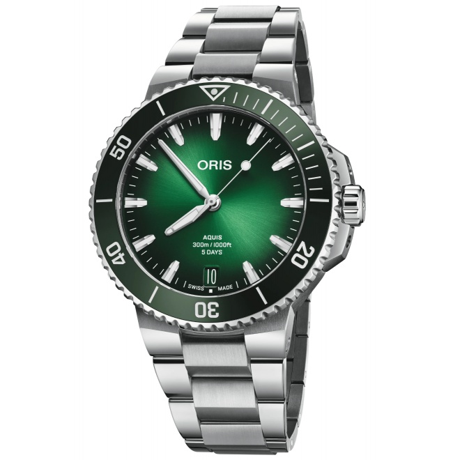 Oris Aquis Date Calibre 400 300 M - ∅43,50 mm, Esfera verde, brazalete de acero