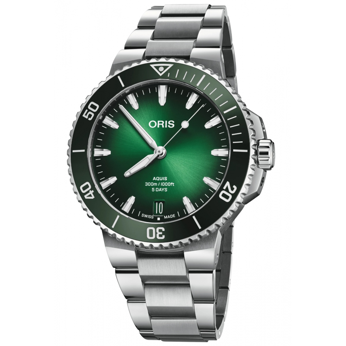 Oris Aquis Date Calibre 400 300 M - ∅43,50 mm, Esfera verde, brazalete de acero