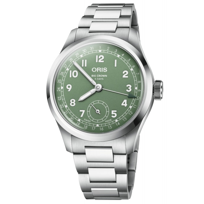 Oris Big Crown Pointer Date Calibre 403 50 M - ∅40 mm, Esfera verde, brazalete de acero