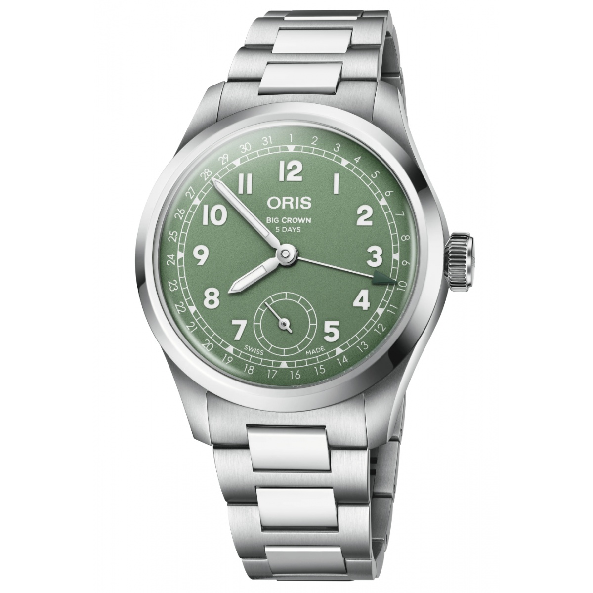 Oris Big Crown Pointer Date Calibre 403 50 M - ∅40 mm, Esfera verde, brazalete de acero