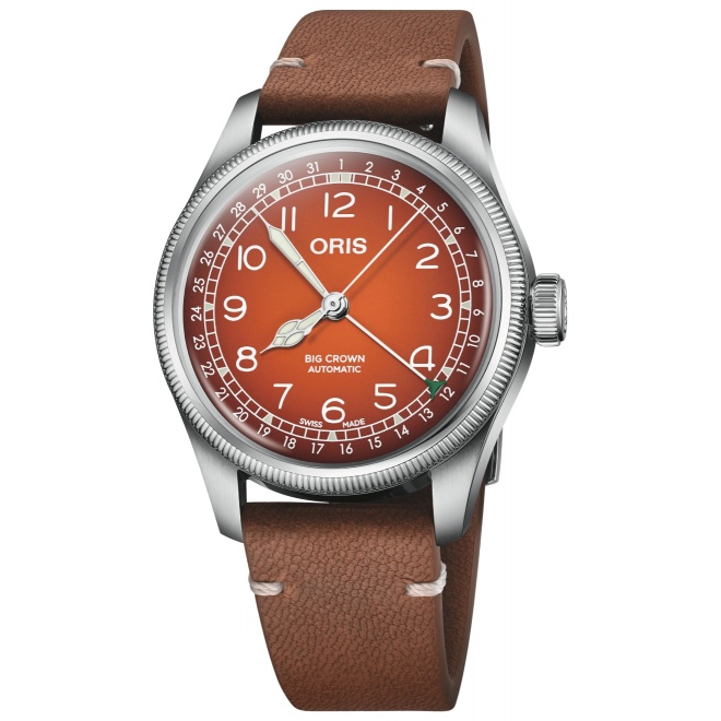 Oris Big Crown Cervo Volante 50 M - ∅40 mm, Esfera roja, correa de piel marrón