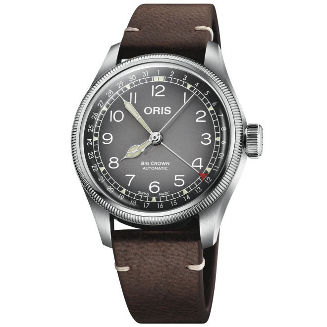 Oris Big Crown Cervo Volante 50 M - ∅38 mm, Esfera gris, correa de piel marrón