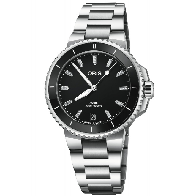 Oris Aquis Date Diamonds 300 M - ∅36,50 mm, Esfera negra, brazalete de acero