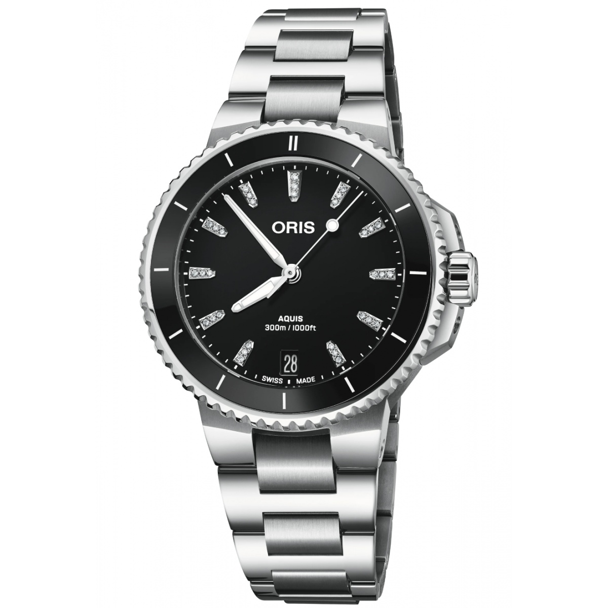 Oris Aquis Date Diamonds 300 M - ∅36,50 mm, Esfera negra, brazalete de acero