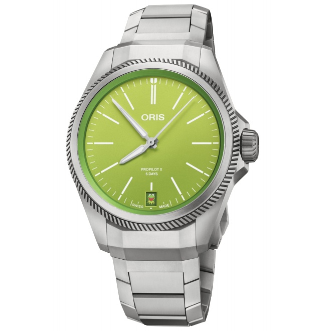 Oris PorPilot X Kermit Edition 100 M - ∅39 mm, Esfera verde, brazalete de titanio