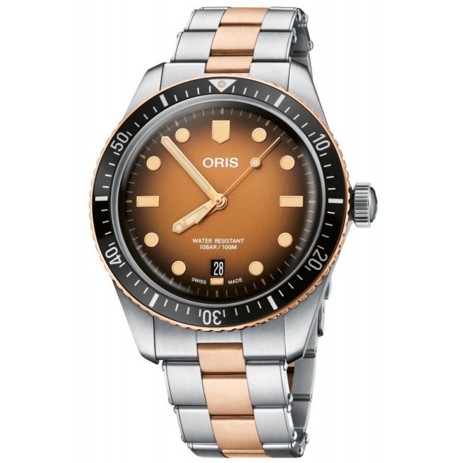 Oris Divers Sixty-Five Date 100 M - ∅41 mm, Esfera castaña, brazalete de bronce
