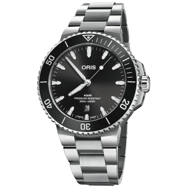 Oris Aquis Date 300 M - ∅43,50 mm, Esfera negra, brazalete de acero