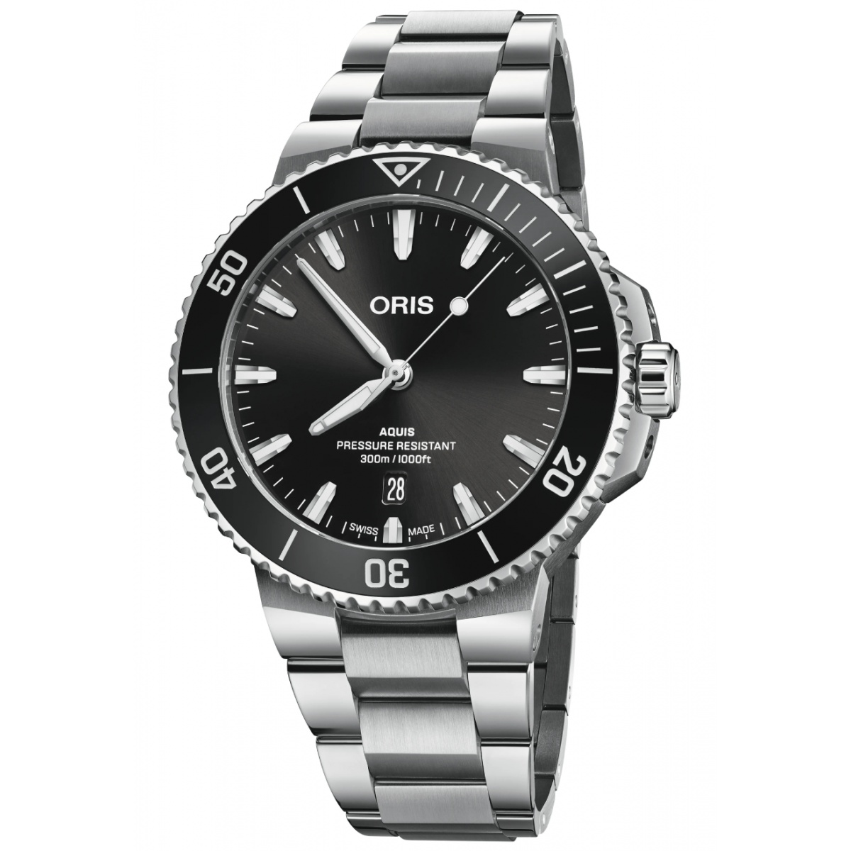 Oris Aquis Date 300 M - ∅43,50 mm, Esfera negra, brazalete de acero