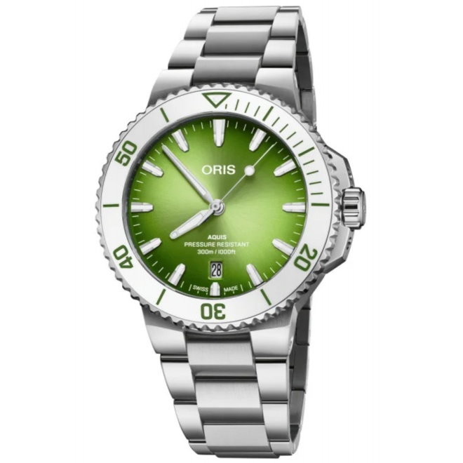 Oris Aqui Date Taste of Summer 300 M - ∅43,50 mm, Esfera verde, brazalete de acero