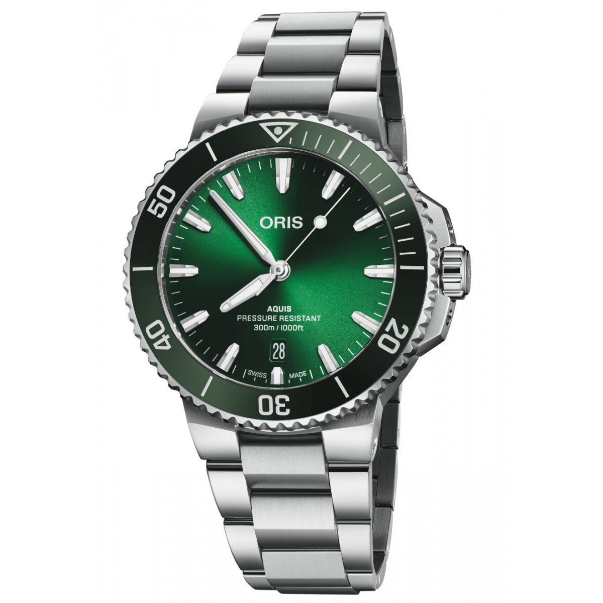 Oris Aquis Date 300 M - ∅41,50 mm, Esfera verde, brazalete de acero