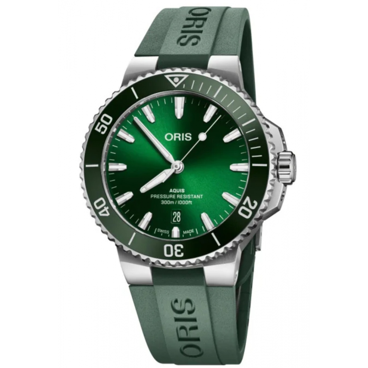 Oris Aquis Date 300 M - ∅41,50 mm, Esfera verde, correa de caucho verde
