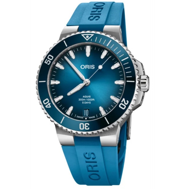 Oris Aquis Date Calibre 400 300 M - ∅43,50 mm, Esfera azul, correa de caucho azul