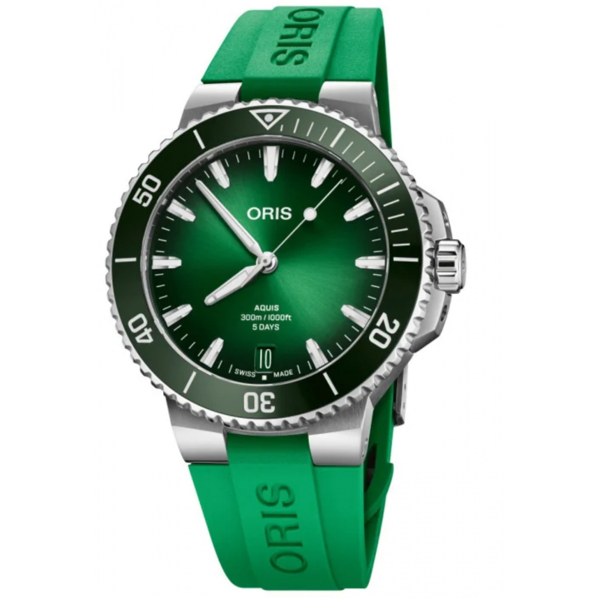 Oris Aquis Date Calibre 400 300 M - ∅43,50 mm, Esfera verde, correa de caucho verde