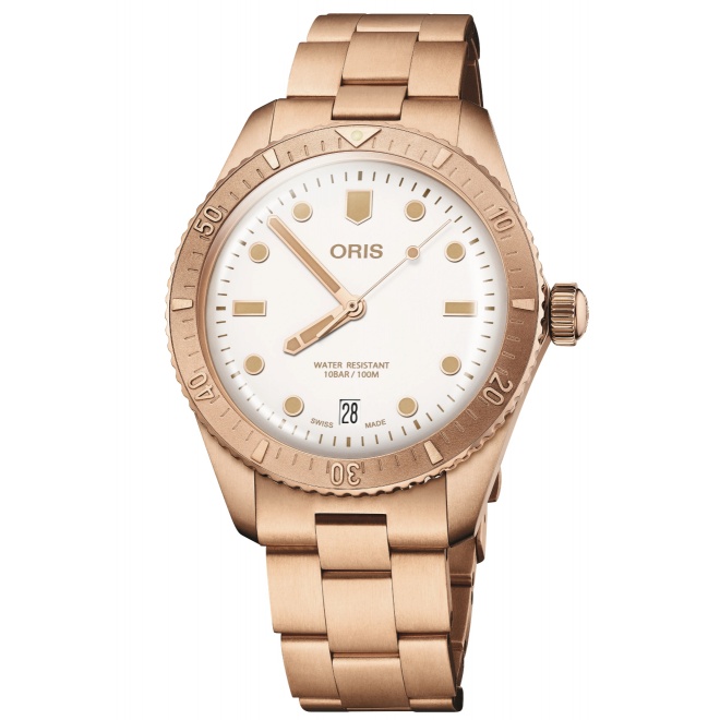 Oris Divers Sixty‑Five Date 100 M - ∅38 mm, Esfera blanca, brazalete de bronce
