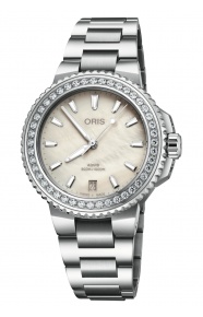 Oris Aquis Date Diamonds 300 M - ∅36,50 mm, Esfera blanca, brazalete de acero